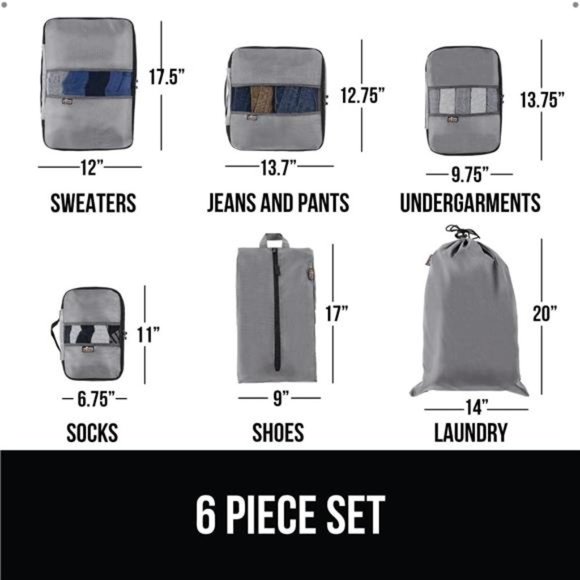 6 Piece Packing Cubes Set, Compression Space Saving Organizers Suitcases Luggage - Picture 3 of 6